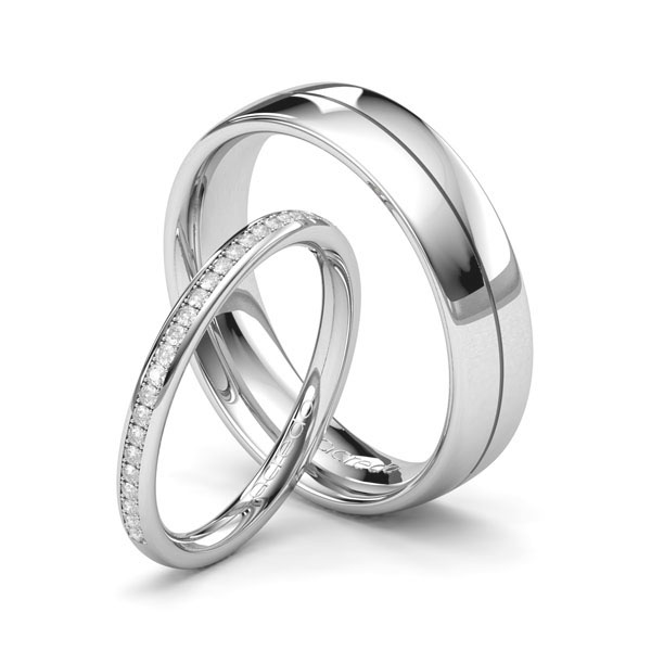 Set klassieke Memoire-trouwringen in witgoud 14 kt. half gezet met in totaal 0,2 ct. Briljant tw/si van acredo - A-1685-1