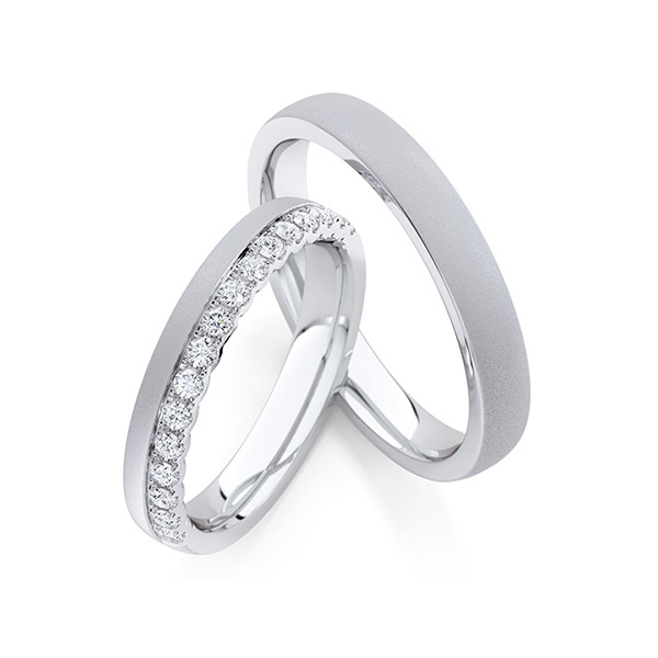 Set Klassieke Memoire-trouwringen in witgoud 14 kt. half gezet met in totaal 0,32 ct. tw/si van Steinberg