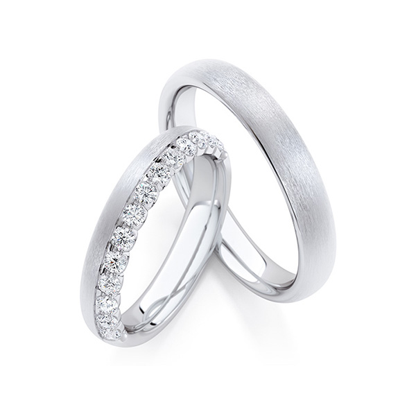 Set Klassieke Memoire-trouwringen in witgoud 14 kt. half gezet met in totaal 0,39 ct. tw/si van Steinberg