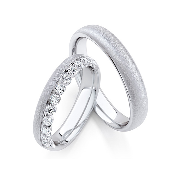Set Klassieke Memoire-trouwringen in witgoud 14 kt. half gezet met in totaal 0,48 ct. tw/si van Steinberg