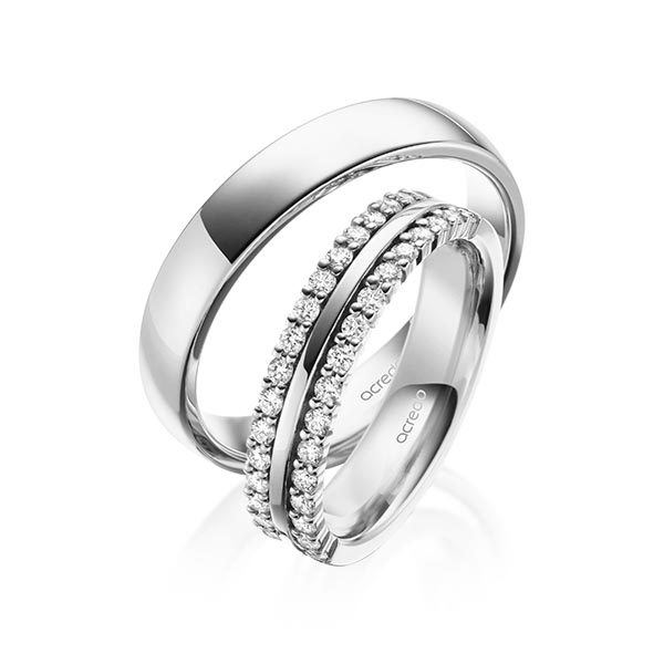 Set klassieke Memoire-trouwringen in witgoud 14 kt. half gezet met in totaal 0,51 ct. tw/si van acredo - A-2110-4 Set klassieke Memoire-trouwringen in witgoud 14 kt. half gezet met in totaal 0,51 ct. tw/si van acredo - A-2110-4