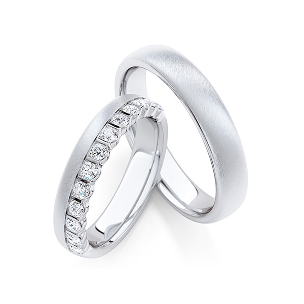 Set Klassieke Memoire-trouwringen in witgoud 14 kt. half gezet met in totaal 0,56 ct. tw/si van Steinberg