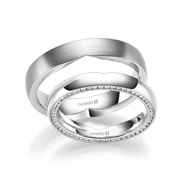 Set Klassieke Memoire-trouwringen in witgoud 14 kt. volledig gezet met in totaal 0,27 ct. Briljant tw/si van acredo - A-2295-1 Set Klassieke Memoire-trouwringen in witgoud 14 kt. volledig gezet met in totaal 0,27 ct. Briljant tw/si van acredo - A-2295-1