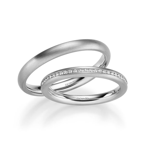 Set klassieke Memoire-trouwringen in witgoud 14 kt. volledig gezet met in totaal 0,295 ct. Briljant tw/si van acredo - A-1074-11