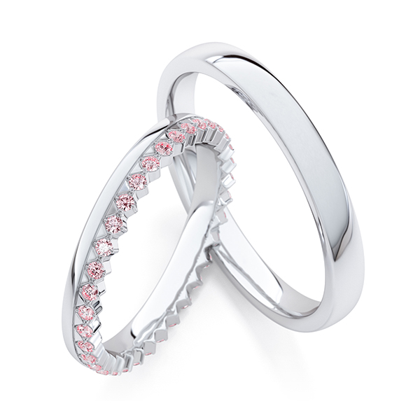Set Klassieke Memoire-trouwringen in witgoud 14 kt. volledig gezet met in totaal 0,31 ct. Roze van Steinberg