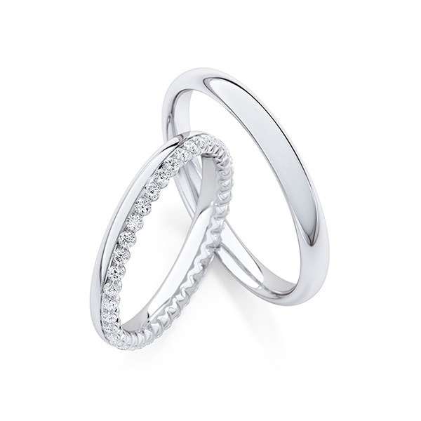 Set Klassieke Memoire-trouwringen in witgoud 14 kt. volledig gezet met in totaal 0,35 ct. tw/si van Steinberg