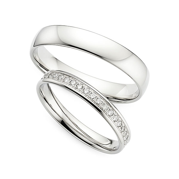 Set Klassieke Memoire-trouwringen in witgoud 14 kt. volledig gezet met in totaal 0,41 ct. Briljant w,si van Merii