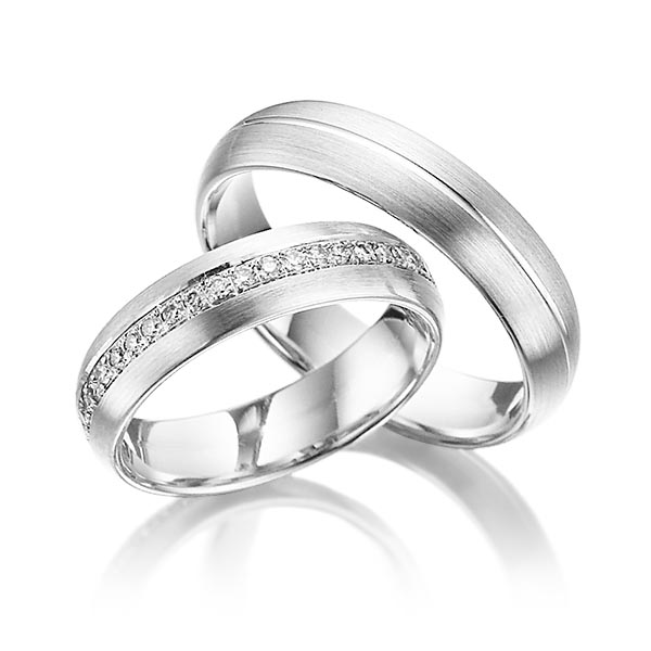 Set Klassieke Memoire-trouwringen in witgoud 14 kt. volledig gezet met in totaal 0,46 ct. Briljant tw/si van Steinberg - Q-1071-2