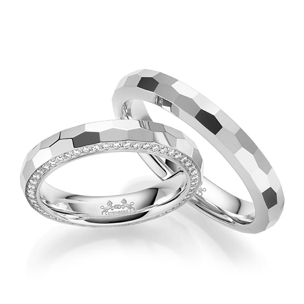 Set klassieke Memoire-trouwringen in witgoud 14 kt. volledig gezet met in totaal 0,53 ct. Briljant tw/si van Steinberg - Q-1683-4 Set klassieke Memoire-trouwringen in witgoud 14 kt. volledig gezet met in totaal 0,53 ct. Briljant tw/si van Steinberg - Q-1683-4