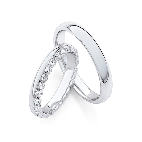 Set Klassieke Memoire-trouwringen in witgoud 14 kt. volledig gezet met in totaal 0,54 ct. tw/si van Steinberg