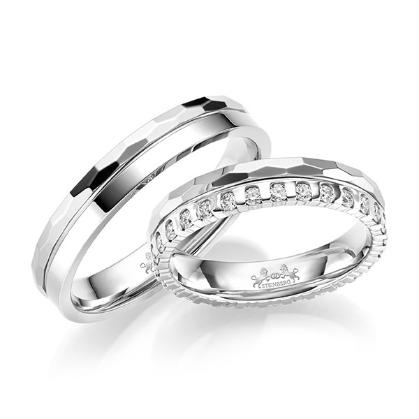 Set Klassieke Memoire-trouwringen in witgoud 14 kt. volledig gezet met in totaal 0,58 ct. tw,vs van Steinberg