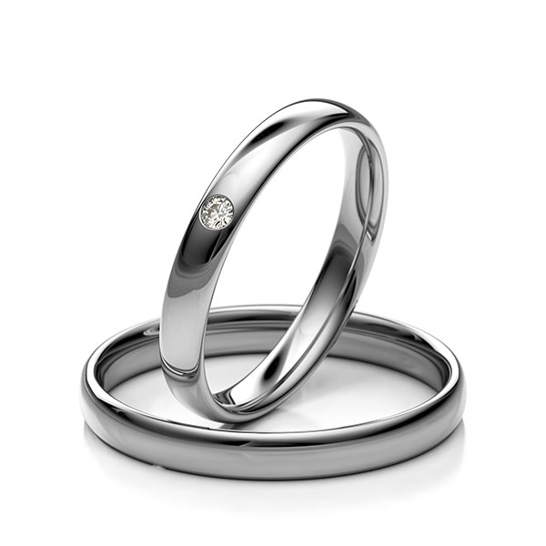 Set Klassieke trouwringen in 600 Platinahoudend metaal (60%) met in totaal 0,025 ct. Briljant tw/si 