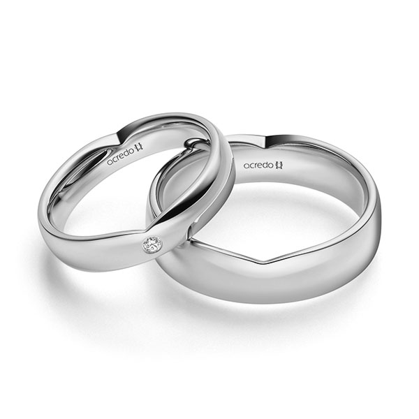 Set Klassieke trouwringen in 600 Platinahoudend metaal (60%) met in totaal 0,03 ct. Briljant tw/si van acredo