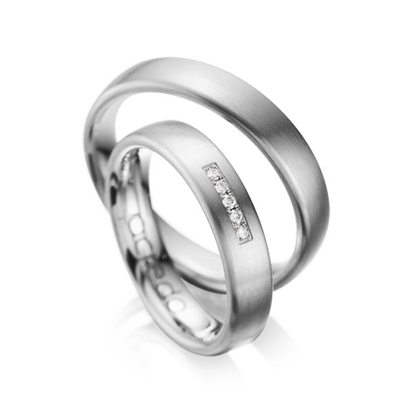 Set klassieke trouwringen in 600 Platinahoudend metaal (60%) met in totaal 0,05 ct. Briljant tw/si van acredo - A-1052-3
