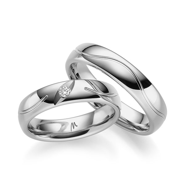 Set Klassieke trouwringen in 600 Platinahoudend metaal (60%) met in totaal 0,05 ct. Briljant tw/si van Merii