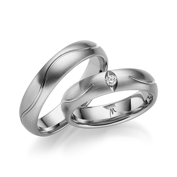 Set Klassieke trouwringen in 600 Platinahoudend metaal (60%) met in totaal 0,05 ct. Briljant tw/si van Merii