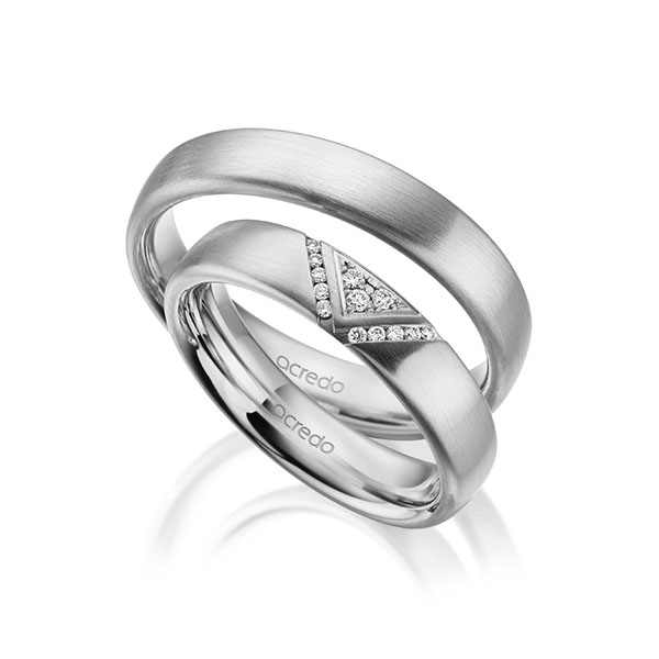 Set klassieke trouwringen in 600 Platinahoudend metaal (60%) met in totaal 0,08 ct. Briljant tw/si van acredo - A-2007-3