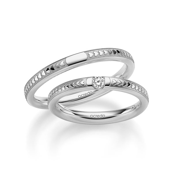 Set Klassieke trouwringen in 600 Platinahoudend metaal (60%) met in totaal 0,08 ct. Briljant tw/si van acredo