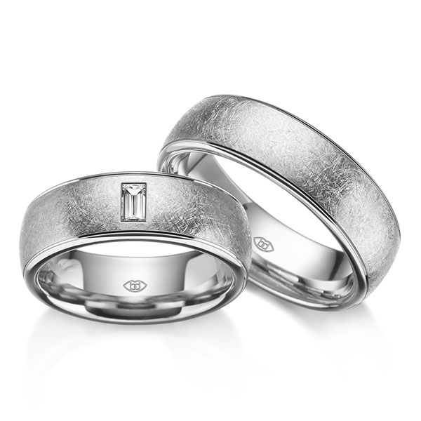 Set Klassieke trouwringen in 600 Platinahoudend metaal (60%) met in totaal 0,12 ct. Baguette-Diamant tw,vs van Eternal Touch