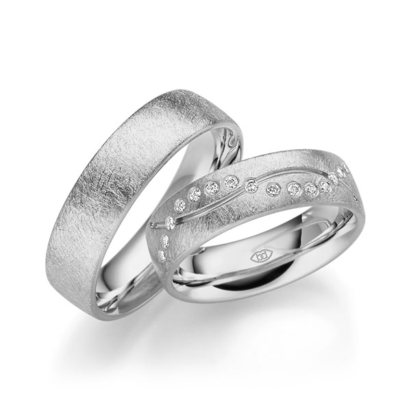 Set Klassieke trouwringen in 600 Platinahoudend metaal (60%) met in totaal 0,15 ct. Briljant tw/si van Merii