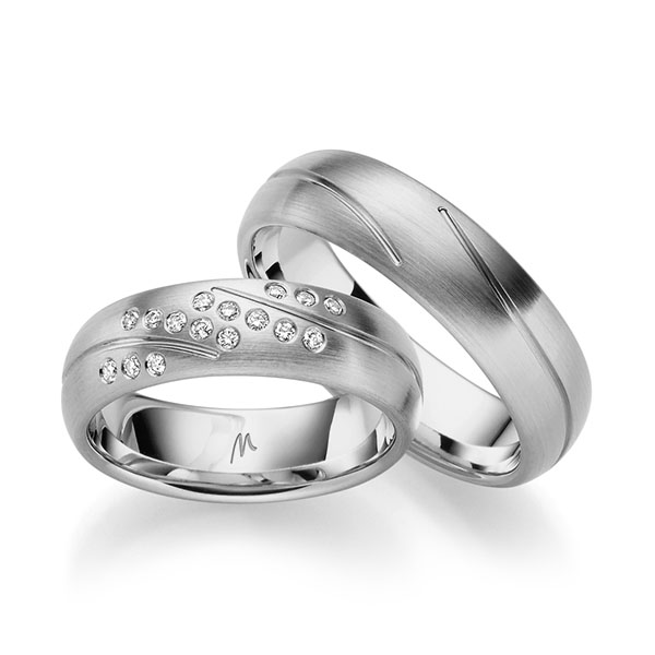 Set Klassieke trouwringen in 600 Platinahoudend metaal (60%) met in totaal 0,16 ct. Briljant tw/si van Merii - M-1312-5