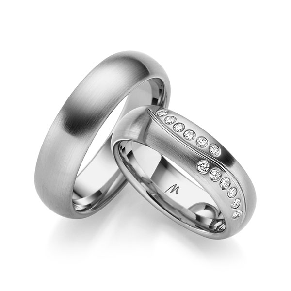 Set Klassieke trouwringen in 600 Platinahoudend metaal (60%) met in totaal 0,196 ct. Briljant w,si van Merii - M-1314-1