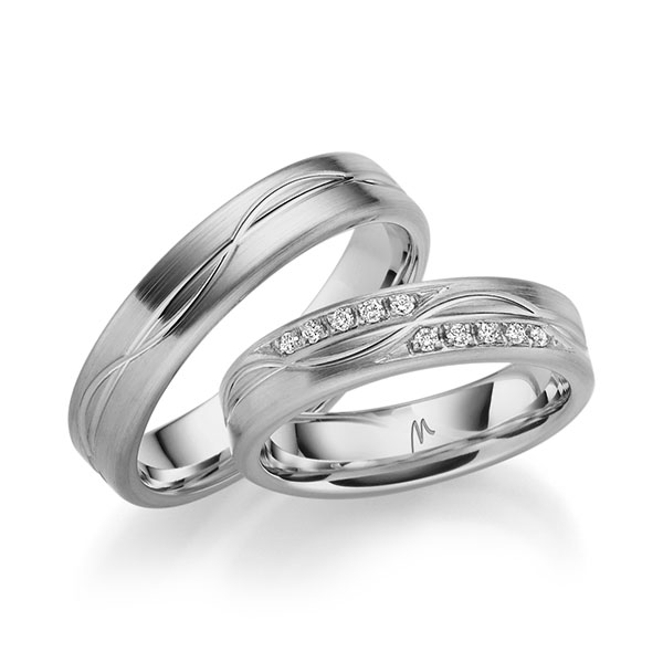 Set Klassieke trouwringen in 600 Platinahoudend metaal (60%) met in totaal 0,1 ct. Briljant tw/si van Merii - M-1311-5