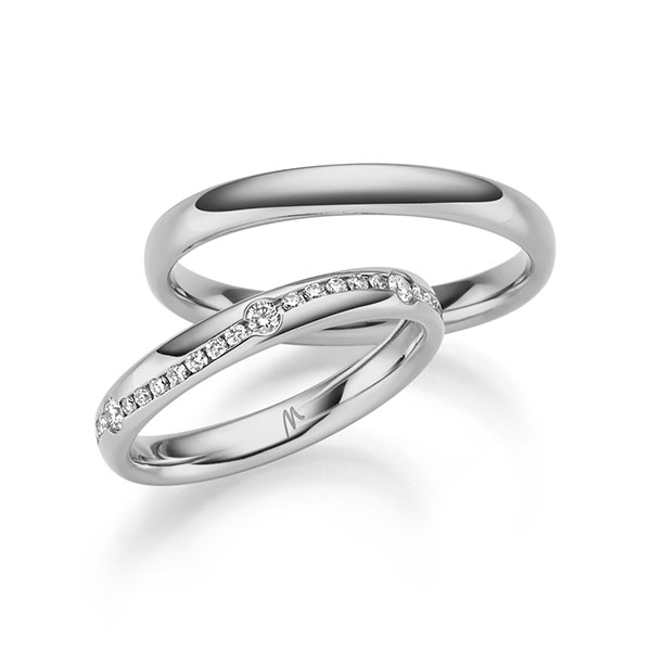 Set klassieke trouwringen in 600 Platinahoudend metaal (60%) met in totaal 0,468 ct. Briljant tw,vs van Merii