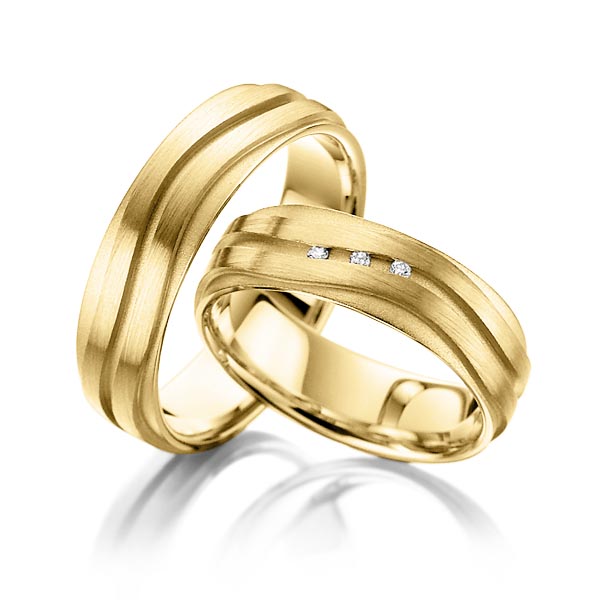 Set Klassieke trouwringen in buiten geelgoud 14 kt. , binnen geelgoud 14 kt. met in totaal 0,03 ct. Briljant tw/si van Steinberg - T-1142-3