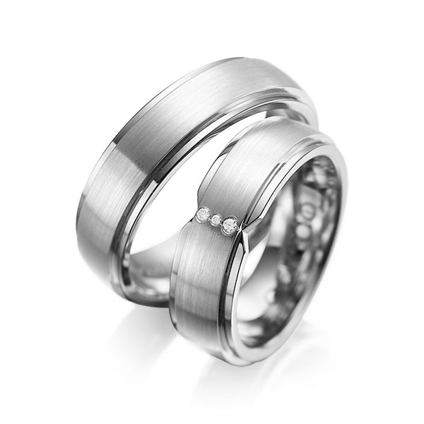 Set Klassieke trouwringen in buiten grijsgoud 14 kt. , binnen grijsgoud 14 kt. met in totaal 0,025 ct. Briljant tw/si van acredo - A-1063-11