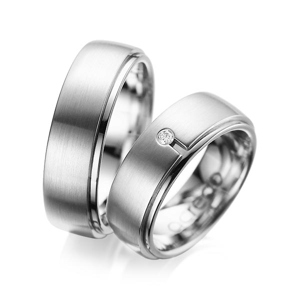 Set Klassieke trouwringen in buiten grijsgoud 14 kt. , binnen grijsgoud 14 kt. met in totaal 0,03 ct. Briljant tw/si van acredo - A-1090-11