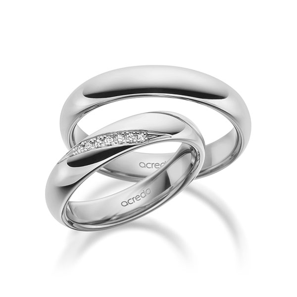 Set klassieke trouwringen in buiten grijsgoud 14 kt. , binnen grijsgoud 14 kt. met in totaal 0,056 ct. Briljant tw/si van acredo - A-1952-4 Set klassieke trouwringen in buiten grijsgoud 14 kt. , binnen grijsgoud 14 kt. met in totaal 0,056 ct. Briljant tw/si van acredo - A-1952-4
