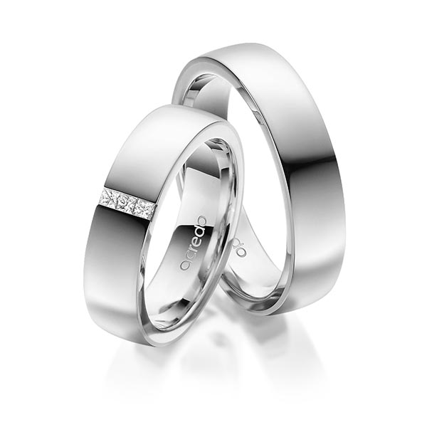 Set klassieke trouwringen in buiten grijsgoud 14 kt. , binnen grijsgoud 14 kt. met in totaal 0,09 ct. Princess-Diamant tw/si van acredo - A-1673-8