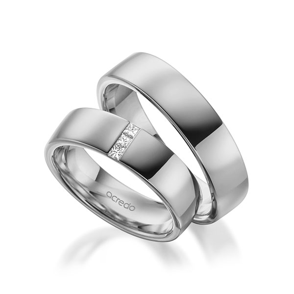 Set klassieke trouwringen in buiten grijsgoud 14 kt. , binnen grijsgoud 14 kt. met in totaal 0,09 ct. Princess-Diamant tw/si van acredo