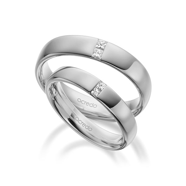 Set klassieke trouwringen in buiten grijsgoud 14 kt. , binnen grijsgoud 14 kt. met in totaal 0,18 ct. Princess-Diamant tw/si van acredo