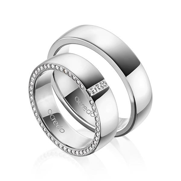 Set klassieke trouwringen in buiten grijsgoud 14 kt. , binnen grijsgoud 14 kt. met in totaal 0,325 ct. Princess-Diamant & Briljant tw/si van acredo - A-1539-8 Set klassieke trouwringen in buiten grijsgoud 14 kt. , binnen grijsgoud 14 kt. met in totaal 0,325 ct. Princess-Diamant & Briljant tw/si van acredo - A-1539-8