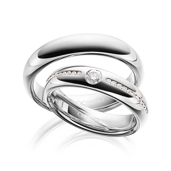 Set klassieke trouwringen in buiten grijsgoud 14 kt. , binnen grijsgoud 14 kt. met in totaal 0,326 ct. Briljant tw,vs tw/si van acredo - A-1625-4