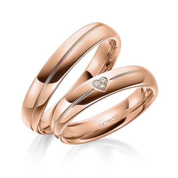Set Klassieke trouwringen in buiten roodgoud 14 kt. , binnen roodgoud 14 kt. met in totaal 0,021 ct. Briljant tw/si van acredo