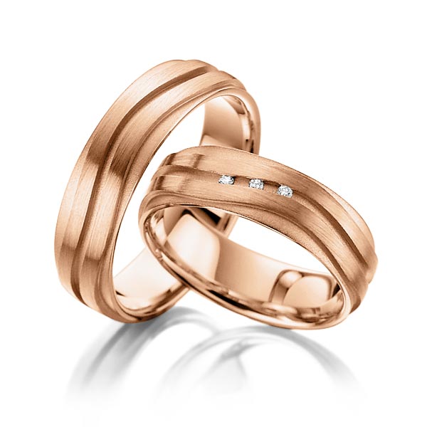 Set Klassieke trouwringen in buiten roodgoud 14 kt. , binnen roodgoud 14 kt. met in totaal 0,03 ct. Briljant tw/si van Steinberg - T-1142-4