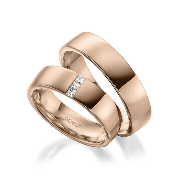 Set klassieke trouwringen in buiten roodgoud 14 kt. , binnen roodgoud 14 kt. met in totaal 0,09 ct. Princess-Diamant tw/si van acredo