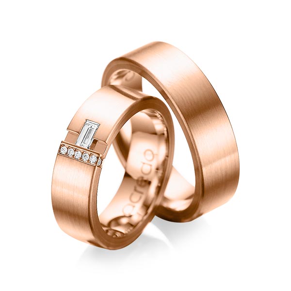 Set klassieke trouwringen in buiten roodgoud 14 kt. , binnen roodgoud 14 kt. met in totaal 0,155 ct. Baguette-Diamant & Briljant tw,vs tw/si van acredo - A-1066-9