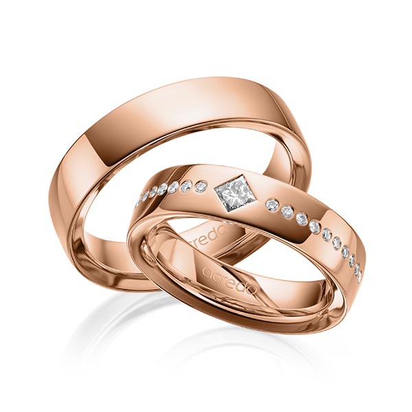 Set klassieke trouwringen in buiten roodgoud 14 kt. , binnen roodgoud 14 kt. met in totaal 0,326 ct. Princess-Diamant & Briljant tw/si van acredo - A-1626-5