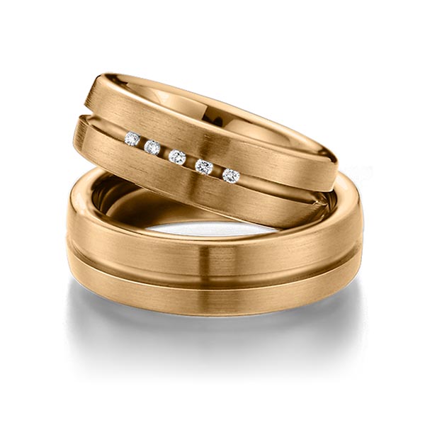 Set Klassieke trouwringen in buiten roségoud 14 kt. , binnen roségoud 14 kt. met in totaal 0,075 ct. Briljant tw/si van Eternal Touch