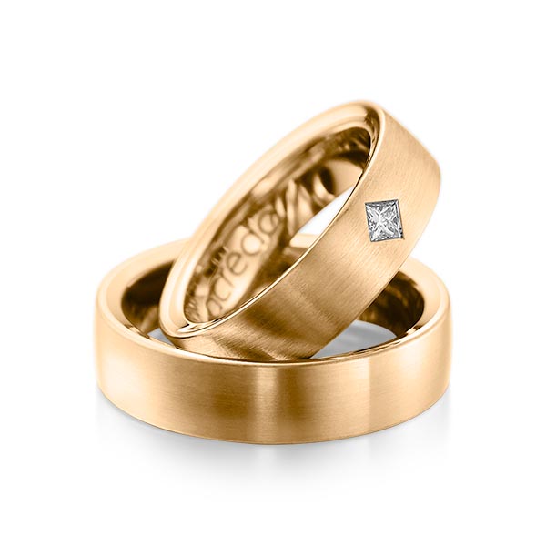 Set klassieke trouwringen in buiten roségoud 14 kt. , binnen roségoud 14 kt. met in totaal 0,12 ct. Princess-Diamant tw/si van acredo - A-1073-9