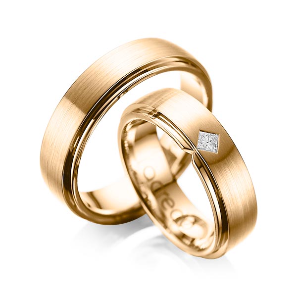 Set Klassieke trouwringen in buiten roségoud 14 kt. , binnen roségoud 14 kt. met in totaal 0,1 ct. Princess-Diamant tw/si van acredo - A-1061-9