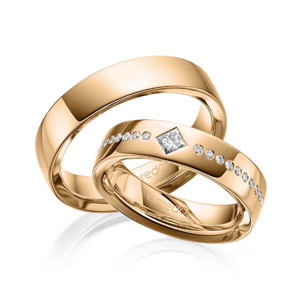 Set klassieke trouwringen in buiten roségoud 14 kt. , binnen roségoud 14 kt. met in totaal 0,326 ct. Princess-Diamant & Briljant tw/si van acredo - A-1626-7