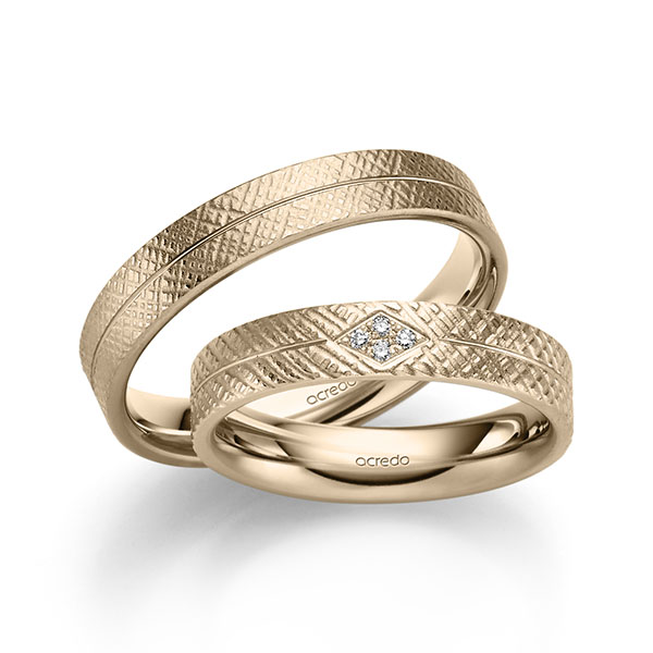 Set Klassieke trouwringen in buiten Signature Goud 585 , binnen Signature Goud 585 met in totaal 0,032 ct. Briljant tw/si van acredo