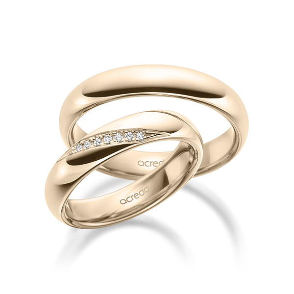 Set klassieke trouwringen in buiten Signature Goud 585 , binnen Signature Goud 585 met in totaal 0,056 ct. Briljant tw/si van acredo