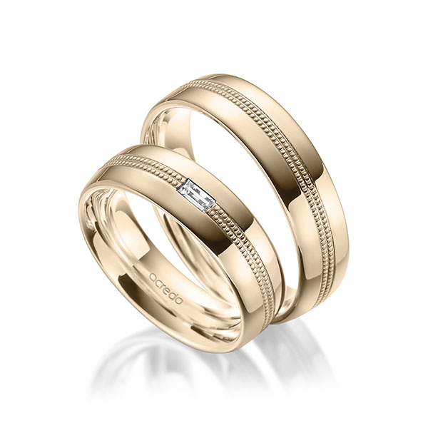 Set Klassieke trouwringen in buiten Signature Goud 585 , binnen Signature Goud 585 met in totaal 0,1 ct. Baguette-Diamant tw,vs van acredo