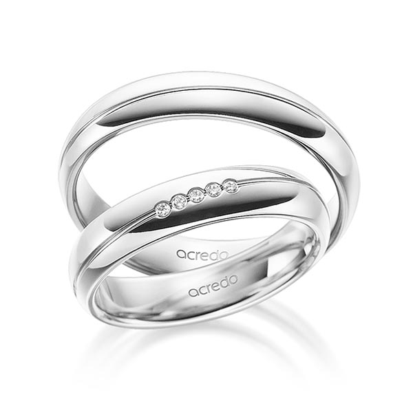 Set Klassieke trouwringen in buiten witgoud 14 kt. , binnen witgoud 14 kt. met in totaal 0,025 ct. Briljant tw/si van acredo